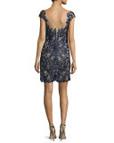 Cap-Sleeve Lace Sheath Cocktail Dress 