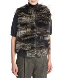 Zip-Front Fox-Fur Vest, Volcano