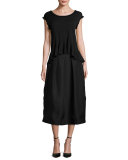 Pleated High-Waist Midi Skirt, Black