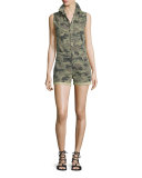 Harmony Sleeveless Button-Front Romper, Camo