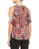 Sleeveless Paisley Tiered Ruffle Tank, Kennedy Metallic