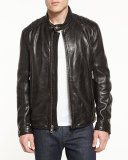Boarder Leather Moto Jacket, Jet Black