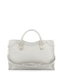 Classic Chevre Grainee City Bag, Light Gray