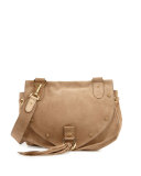 Suede Tassel-Flap Crossbody Bag, Sand Shell