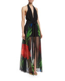Dephine Halter V-Neck Short Jumpsuit, Black