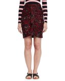 Jayda Floral Wrap Skirt, Burgundy/Gray