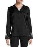 Lenae Collared Lace-Cuff Blouse