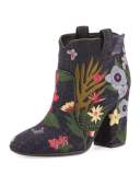 Pete Embroidered Wool Ankle Boot, Multi