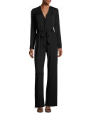 Lizee Long-Sleeve Tie-Waist Jersey Jumpsuit, Plus Size