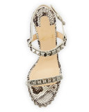 Cataclou Snake-Print 120mm Wedge Red Sole Sandal, Multi