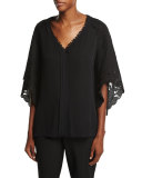 Marielle Embellished Batwing-Sleeve Blouse, Black