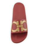 Groove Gancini Flat Slide Sandal, Red/Gold