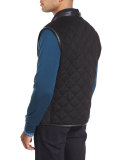 Leather-Trim Quilted Vest, Black