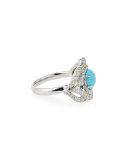 18K White Gold & Turquoise Cabochon Ring with Diamonds, Size 7