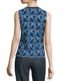 Floral Lace-Print Wool/Silk Tank, Midnight