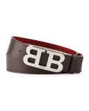 Mirror-B Reversible Web-Leather Belt, Brown