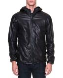 Leather Zip-Up Hoodie, Navy