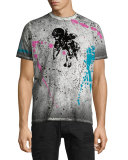 Paint-Splattered Graphic Short-Sleeve T-Shirt, Black/Multi