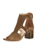 Matteo Suede Block-Heel Sandal, Mineral