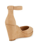 Jules Suede Low-Wedge Sandal, Nude