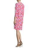 Libertad Leaf-Print Keyhole Tunic Dress, Red/Pink