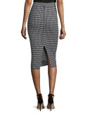 Danielle Geometric-Print Pencil Skirt, Black/Ivory