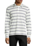 Striped Long-Sleeve Polo Shirt, Lilac