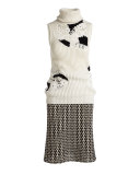 Crochet-Lace Pencil Skirt, Black/White