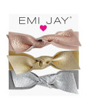 Metallic Leather Bow Hair Ties, 3-Pack