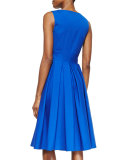 V-Neck Pleated Poplin Dress