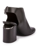 Nadia Leather Open-Toe Bootie, Black