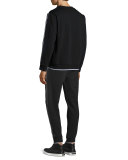 Contrast-Trim Long-Sleeve Sweater, Darkest Black