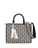 Robinson Small Woven Quilted Satchel Bag, Black/New Ivory