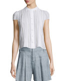 Jaclyn Cap-Sleeve Pintucked Blouse, White