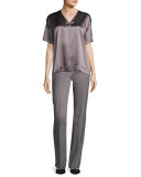 Caprice Chain-Trimmed Charmeuse Blouse, Medium Purple