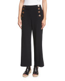 Cropped Wide-Leg Sailor Pants, Black