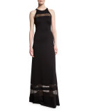 Shine Milano Knit Gown w/ Sheer Stripes, Caviar