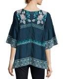 Giselle Embroidered V-Neck Top, Blue