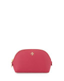 York Small Leather Makeup Bag, Raspberry