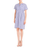 Striped Short-Sleeve Empire-Waist Dress, Royal