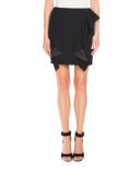 Double-Ruffle Wool Mini Skirt, Black