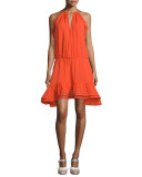 Monic Sleeveless Silk A-Line Dress, Red-Orange