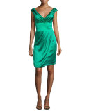 Ruched Satin Cocktail Dress, Jade