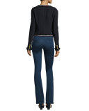 Goldie Floral Silk Tuxedo Blouse, Black/Navy/Red/White