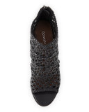 Kasper Woven Open-Toe Bootie, Black
