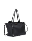 Rockstud Rolling Leather Tote Bag, Black