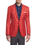 Cashmere-Blend Plaid Sport Coat, Red