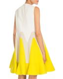 Pleated Tricolor Trapeze Dress, Daffodil Yellow