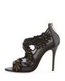 Ambria Beaded Lace Sandal, Black