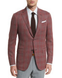 Plaid Two-Button Jacket, Red/Gray